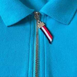 Tommy Hilfiger Cotton Blue Sleeveless Polo Shirt With Zipper Size XL